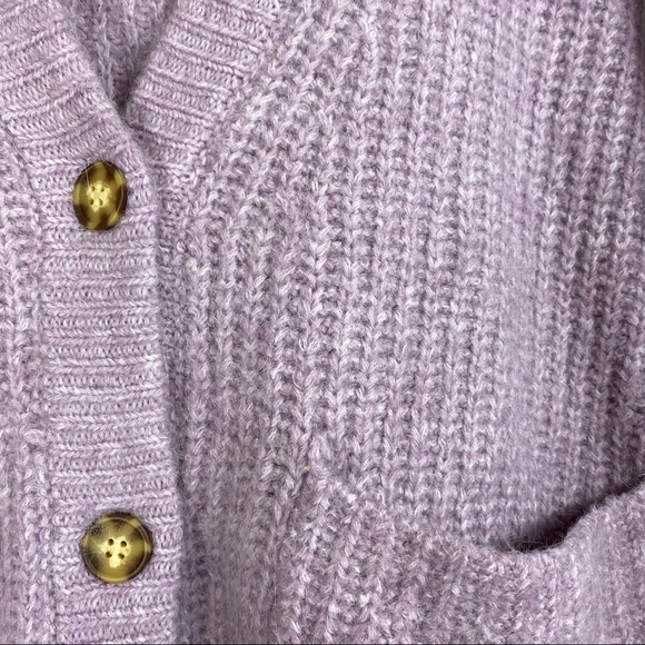ZARA Lilac Mauve Wool Blend Oversized Knit Cardigan Front Pockets Size M - Picture 5 of 6